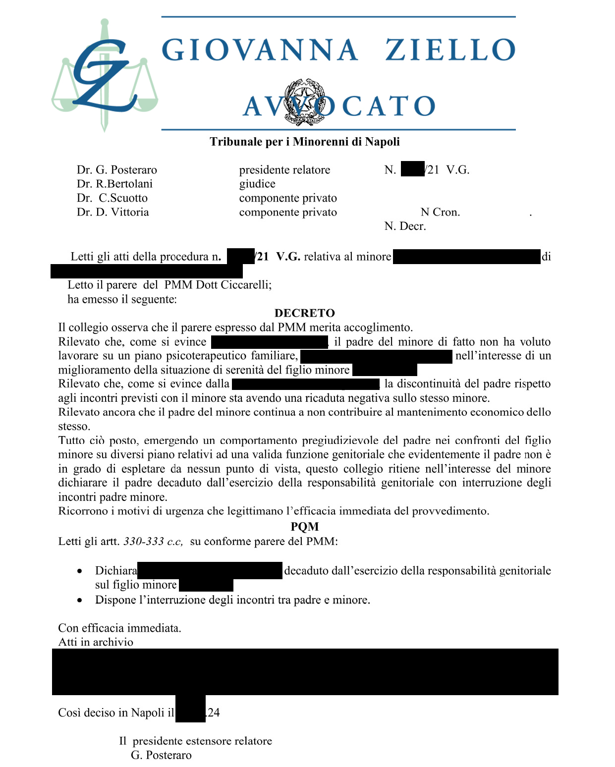 ECADENZA DALL’ESERCIZIO DELLA RESPONSABILITÀ GENITORIALE
